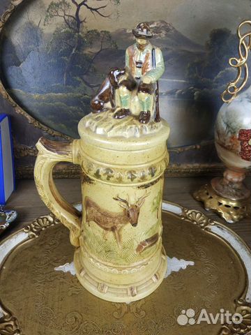 Винтажная керамическая пивная кружка с крышкой