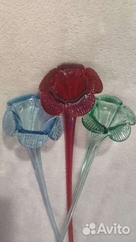 Стеклянные цветы,цветное стекло,СССР 3 штуки