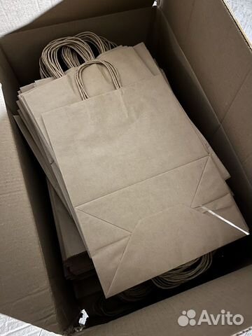 Бумажный пакет крафт с кручеными ручками оптом