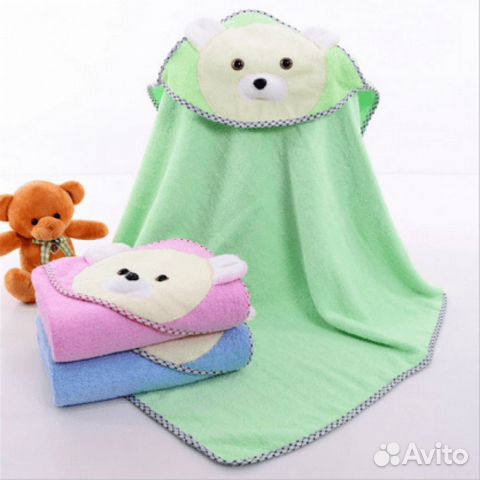 Полотенце детское с капюшоном Медведь 80 см розово