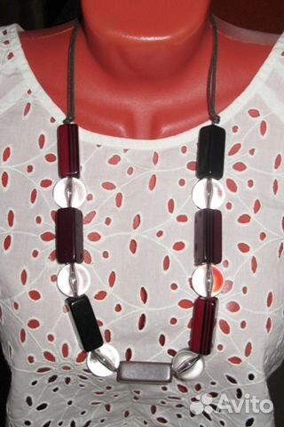 Бусы, прозрачный пластик, дерево