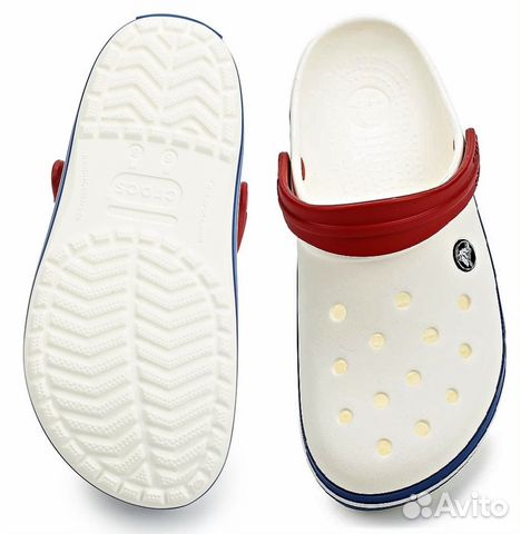 Сабо сандалии Crocs Crocband белый/синий/красный Сабо сандалии Crocs Crocband белый/синий/красный