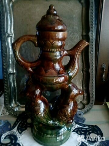 Кувшин высокий Птицы из керамики обливной