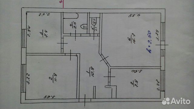 3-к квартира, 58.4 м², 3/3 эт.