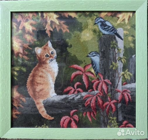 Картина вышитая крестиком «Рыжий котёнок» Картина вышитая крестиком «Рыжий котёнок»