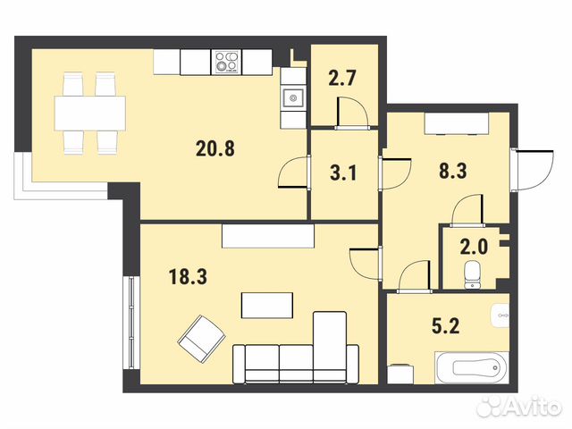 1-к квартира, 59 м², 4/5 эт.