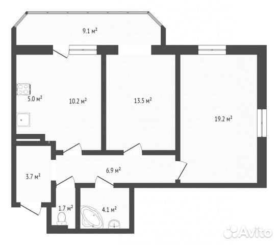 2-к квартира, 64.5 м², 4/25 эт.