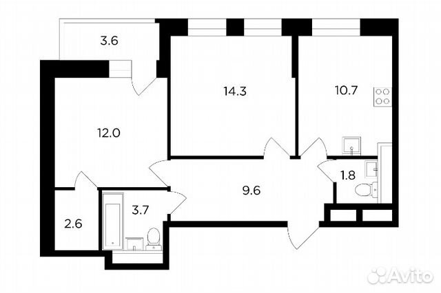 2-к квартира, 56.5 м², 9/14 эт.