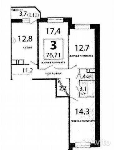 3-к квартира, 77 м², 3/18 эт.