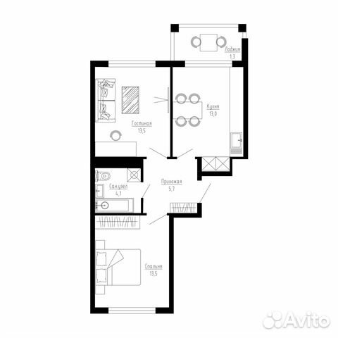 2-к квартира, 51.1 м², 2/5 эт.