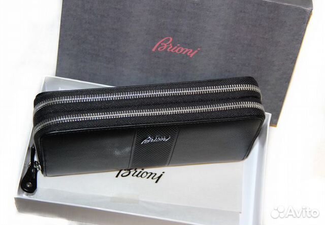 Мужской кожаный кошелек клатч Brioni 2-молнии Мужской кожаный кошелек клатч Brioni 2-молнии