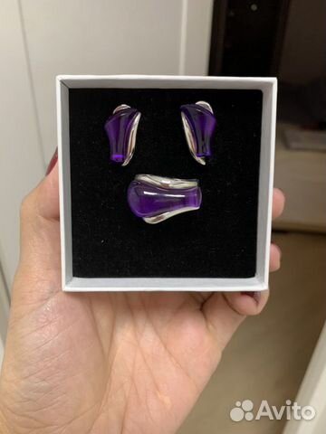 Серьги и кольцо с аметистами