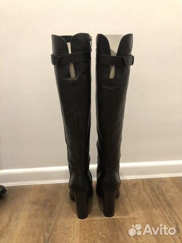 Сапоги зимние кожаные чёрные на каблуке