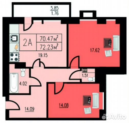 2-к квартира, 72.2 м², 3/8 эт. 2-к квартира, 72.2 м², 3/8 эт.