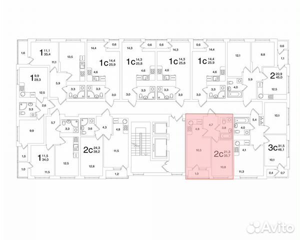 2-к квартира, 35.7 м², 7/22 эт.