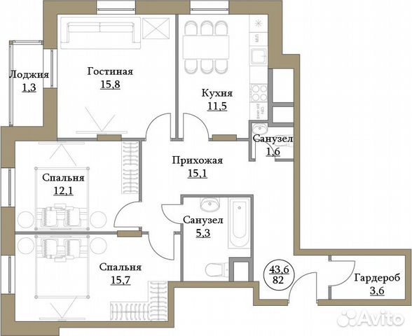3-к квартира, 81.4 м², 2/17 эт. 3-к квартира, 81.4 м², 2/17 эт.