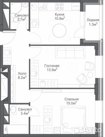 2-к квартира, 57.7 м², 6/19 эт. 2-к квартира, 57.7 м², 6/19 эт.