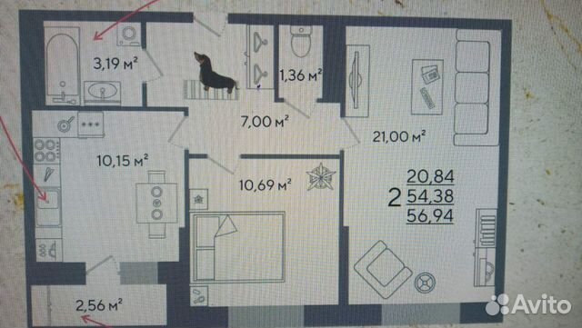 2-к квартира, 57 м², 15/18 эт. 2-к квартира, 57 м², 15/18 эт.