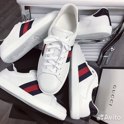 Белые Кеды gucci ACE с синей полосой 2018 Белые Кеды gucci ACE с синей полосой 2018