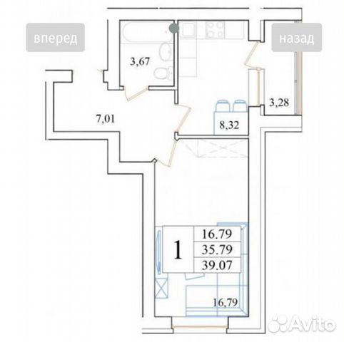 2-к квартира, 40 м², 3/4 эт.