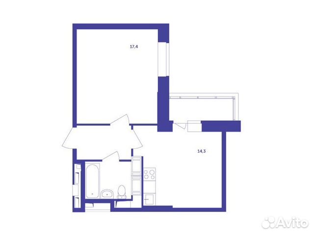 1-к квартира, 41.4 м², 4/25 эт. 1-к квартира, 41.4 м², 4/25 эт.