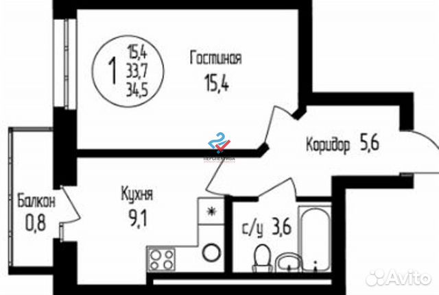 1-к квартира, 34.4 м², 14/18 эт. 1-к квартира, 34.4 м², 14/18 эт.
