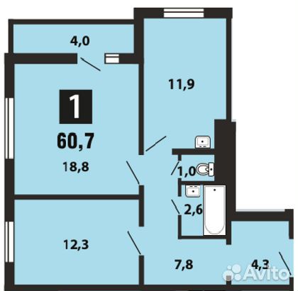 2-к квартира, 60.7 м², 10/17 эт.