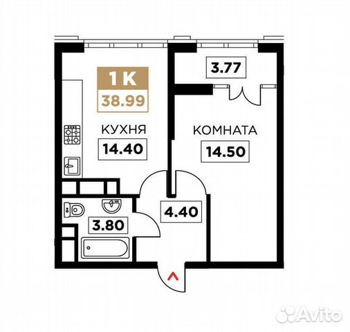 1-к квартира, 39 м², 10/25 эт.