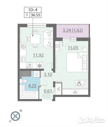1-к квартира, 36.6 м², 12/22 эт.