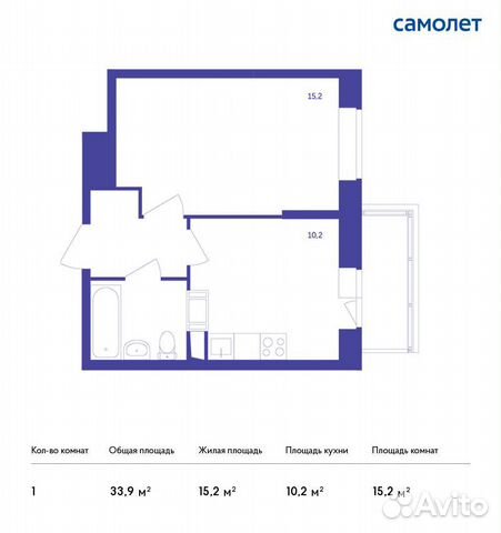 1-к квартира, 33.9 м², 13/20 эт.