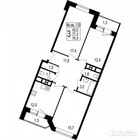 3-к квартира, 79.9 м², 5/7 эт. 3-к квартира, 79.9 м², 5/7 эт.
