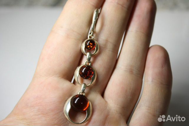 Серебряные серьги с янтарем новые 925 пробы