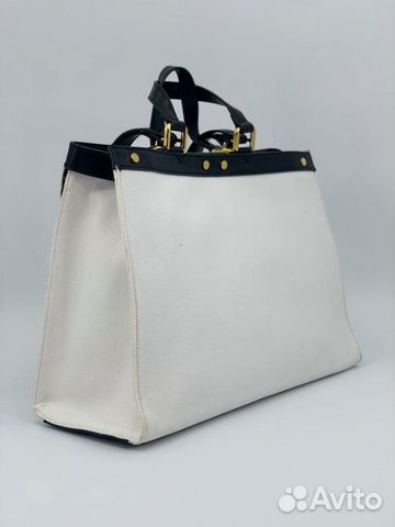 Новая женская сумка шопер кожа + деним Fendi белая Новая женская сумка шопер кожа + деним Fendi белая