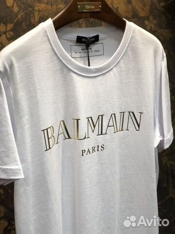 Balmain Logo Print T shirt in White w/ Gold Balmain Logo Print T shirt in White w/ Gold