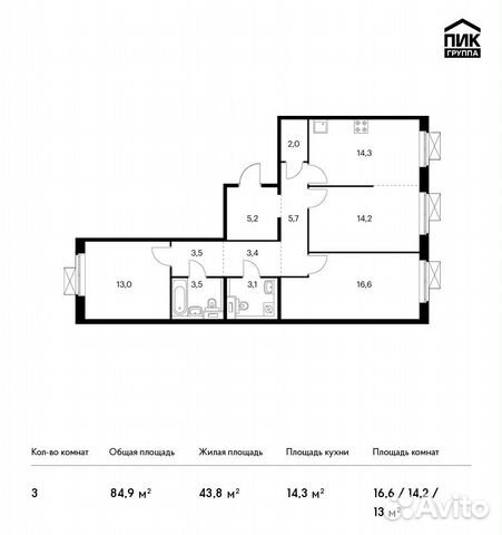 3-к квартира, 84.9 м², 9/9 эт. 3-к квартира, 84.9 м², 9/9 эт.