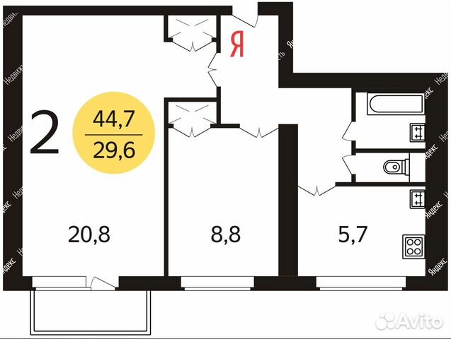 2-к квартира, 46 м², 11/12 эт. 2-к квартира, 46 м², 11/12 эт.