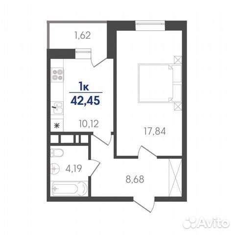 1-к квартира, 42.5 м², 5/7 эт.