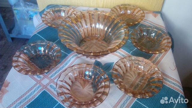 Набор под варенье из цветного стекла СССР