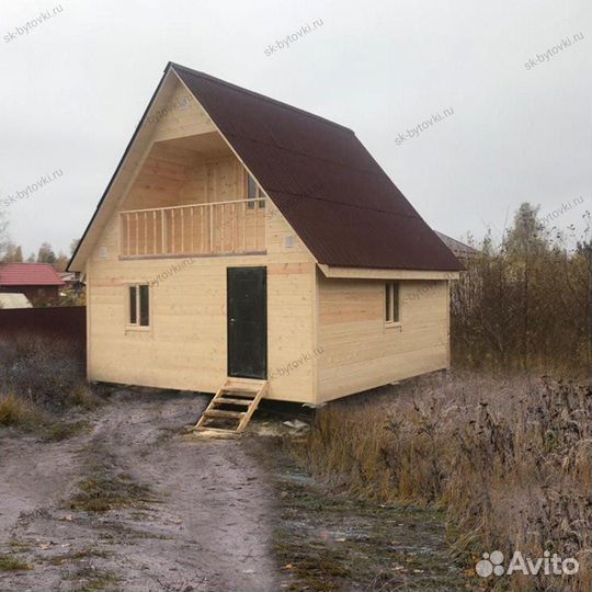 Каркасный садовые дом 6х6м с верандой и мансардой