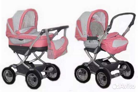 Коляска трансформер Geoby 2в1,розово-серого цвета