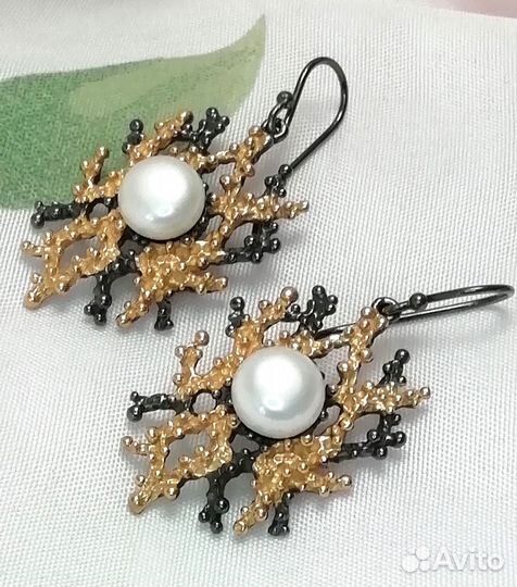 Серьги жемчуг серебро С106