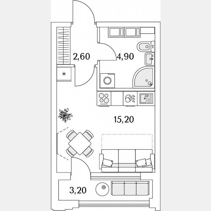 Квартира-студия, 24,2 м², 9/13 эт.