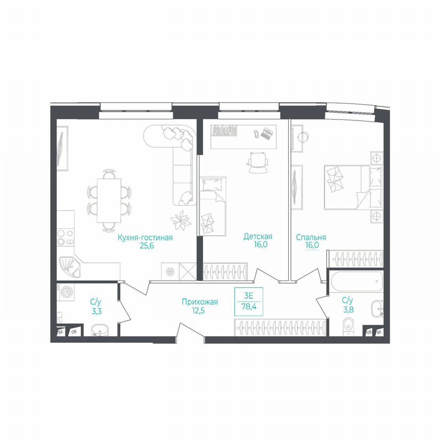 3-к. апартаменты, 78,1 м², 4/10 эт.