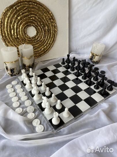 Шахматы и шашки сувенирные из эпоксидной смолы
