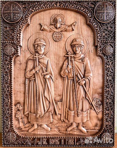 Икона Бориса и Глеба (из дерева)