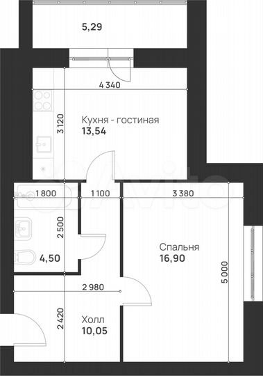 1-к. квартира, 50,3 м², 4/5 эт.