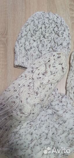 Комплект (шапочка, снуд, варежки) шерсть