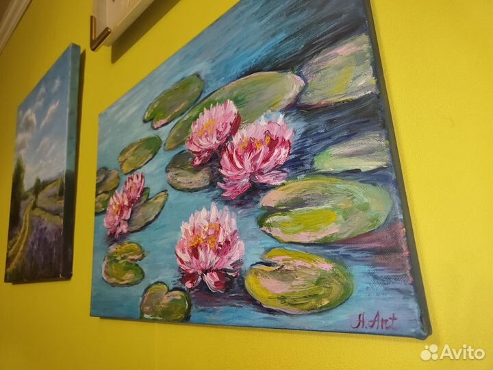Картина маслом пруд лилии пейзаж
