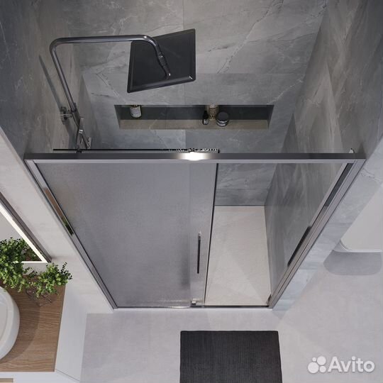 Дверь в нишу NG-65-14CH (140*195) хром, стекло ши