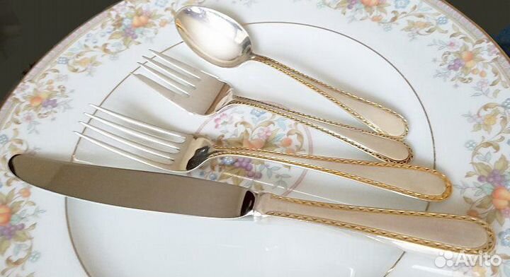 Столовый набор серебра 925 12 персон с золочением